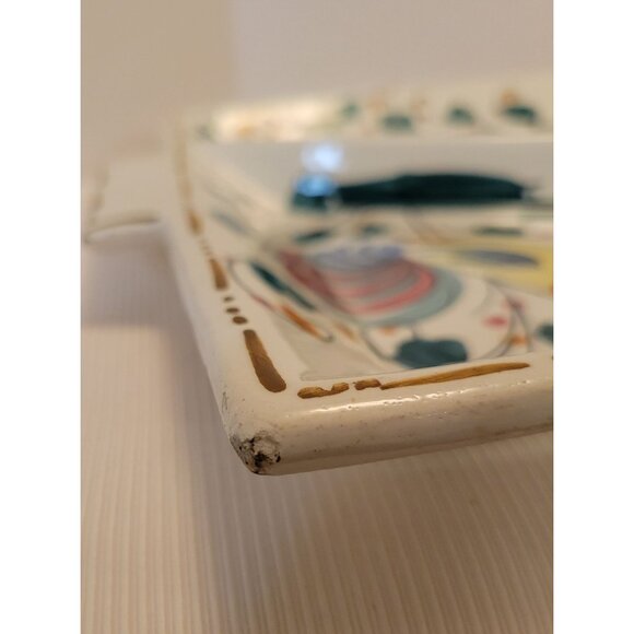 Mid Century Italy Ceramic Divided Serving Platter With Rooster & Floral Design - Picture 14 of 15